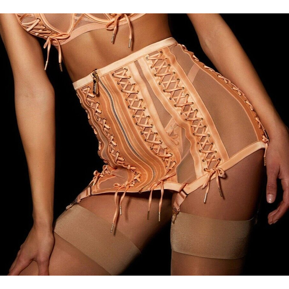 RARE🔥 Honey Birdette SHANNON🍑 Lace Up Peach Orange Waspie Small